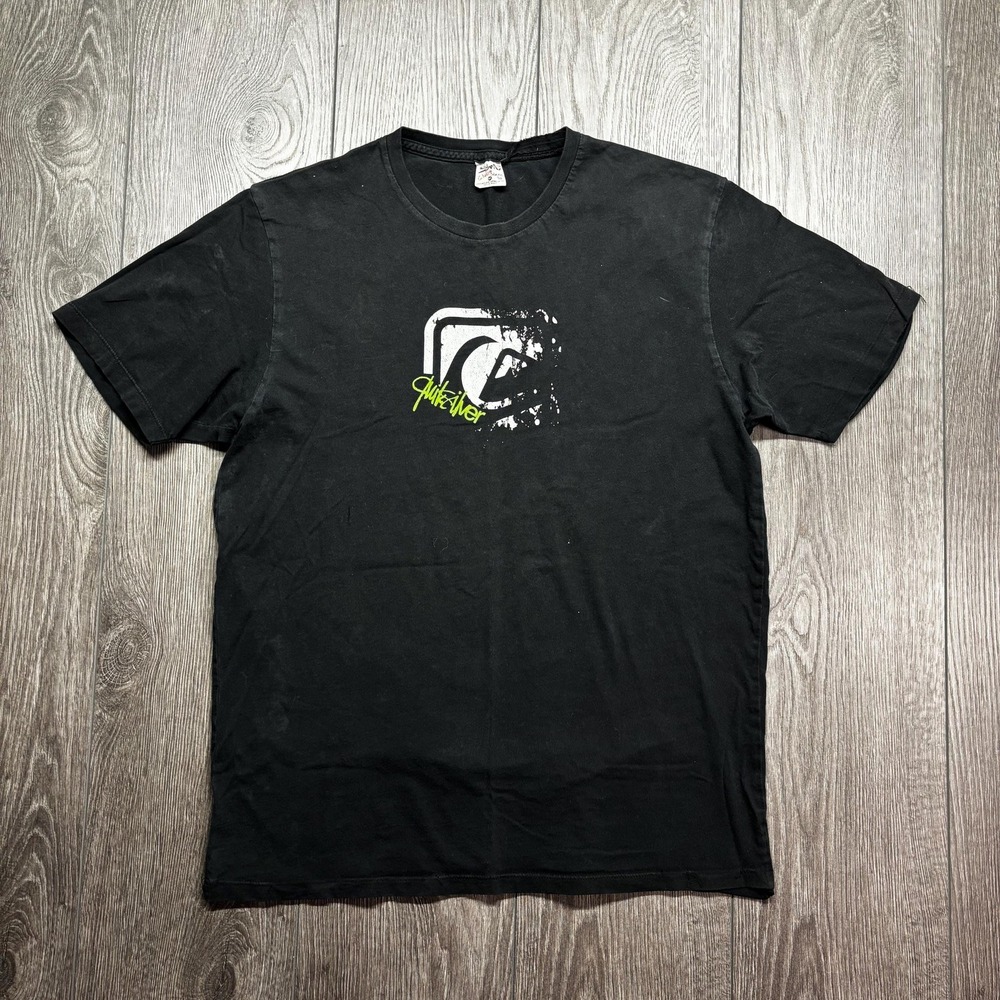 Vintage Quicksilver Y2K T Shirt Mens Medium Black Vtg 2000s Surf Echelon Slim